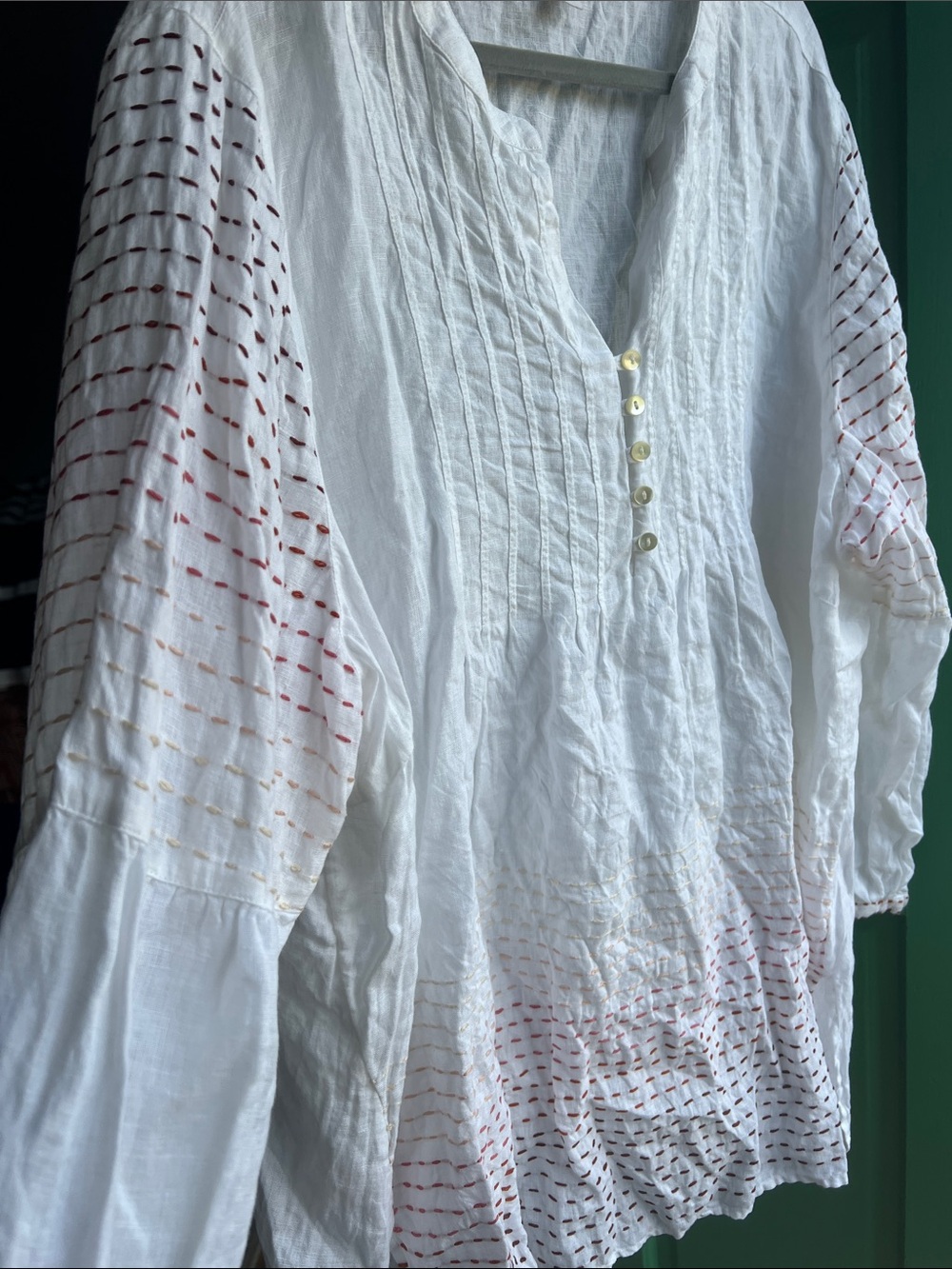 Pure Jill elements 💯 linen White Embroidered V-Neck Tunic Top💕size 3X